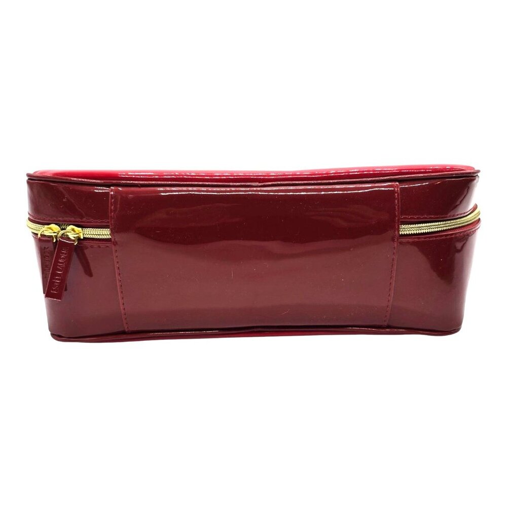 Estee Lauder Sleek Red Patent Leather Cosmetic Travel Bag W/ Gold Zipper Accents - Picture 7 of 12